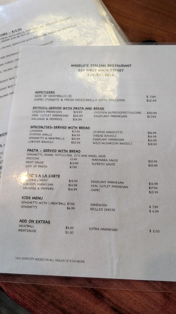 Angelo's Italian Restaurant Menu image 1